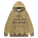 Men Fleece Lined Hoodie Letter Embroidery Washed and Worn Hooded Sweater Men's Loose Street Pullover Hoodie
