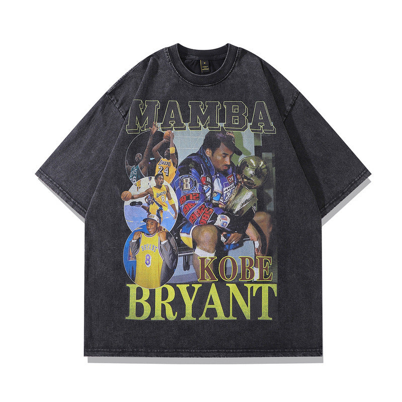 Men T Shirt Portrait Printing Distressed Short-Sleeved T-shirt Men Hip Hop Loose