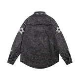 Men Long Sleeved T Shirt Five-Pointed Star Embroidered Denim Long Sleeve Shirt Men's Spring and Autumn Washed and Worn Denim Jacket