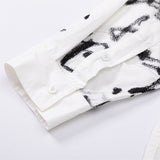 Men Long Sleeved T Shirt Letter Printed Long Sleeve Shirt Men's Casual Loose Lapels Shirt