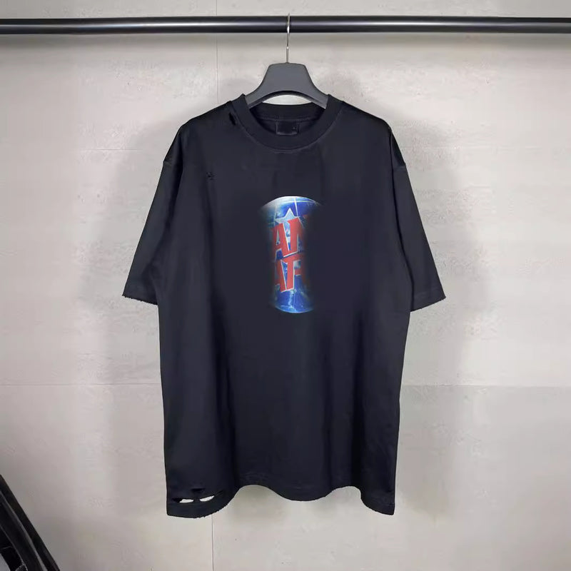 Men T-shirts summer pattern print washed old short-sleeved T-shirts loose