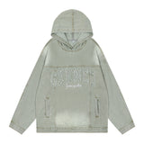 Men Denim Jacket Washed and Worn Hooded Denim Jacket Men's Loose Spring and Autumn Denim Sweatshirt