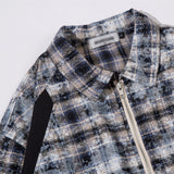 Men Long Sleeved T Shirt Plaid Stitching Jacket Shirt Men Spring and Autumn Loose Lapels Long Sleeve Shirt Coat