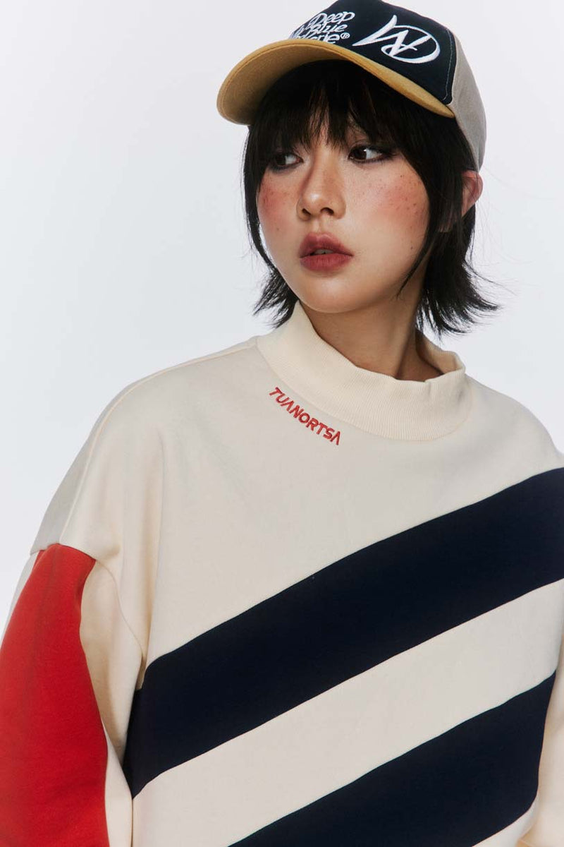 Unisex Jacket Autumn Contrast Color Matching Mock Neck Hoodie Women's Clothing