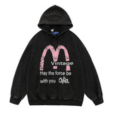 Men Hoodie Worn Looking Washed-out Letter Hooded Sweater Loose Spring and Autumn