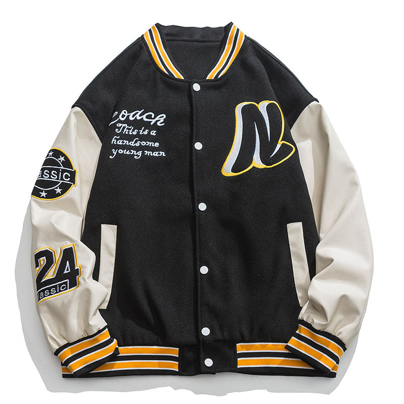 Varsity Jacket Vintage Letter Embroidered Baseball Uniform Boys Autumn and Winter Jacket Jacket