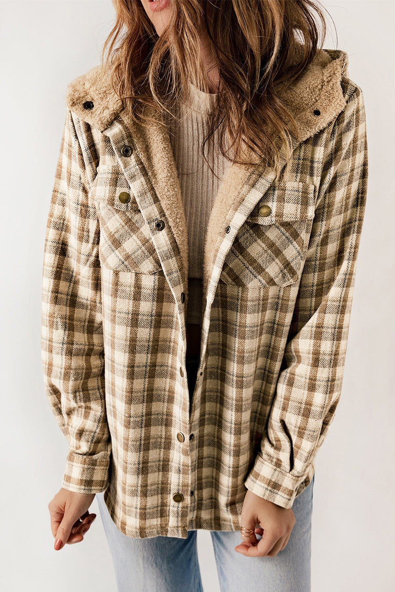 Plaid Trench Coat Autumn and Winter Women's Plaid Button Hooded Jacket