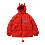 Men Cotton Mixed Jacket Coat Little Devil Hooded Cotton Jacket Male Winter Loose Cotton Jacket Coat