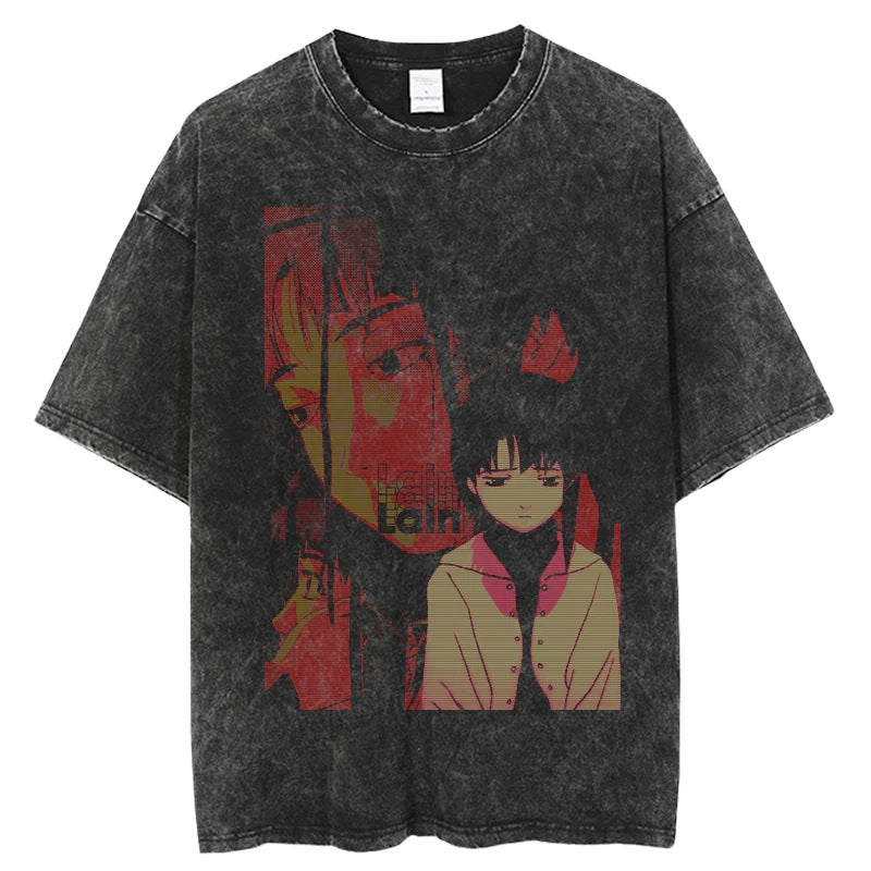 Japanese Anime Serial Experiments Lain Vintage Washed T Shirt