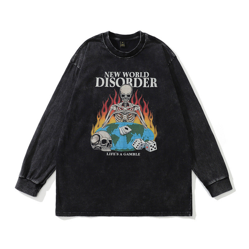 Men's Long Sleeve Shirt Vintage Washed and Worn T-shirt Men's INS All-Match Bottoming Shirt Top