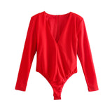 Women T-shirt Fall V-neck Long Sleeve Base Bodysuit T-shirt