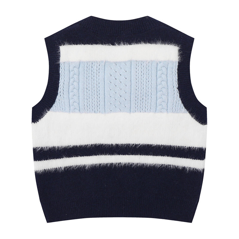 Women Vest Color Matching Short Striped Knitted Vest Women Sleeveless