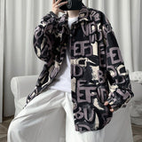 Graffiti Bomber Jacket Corduroy Coat for Men Spring and Autumn