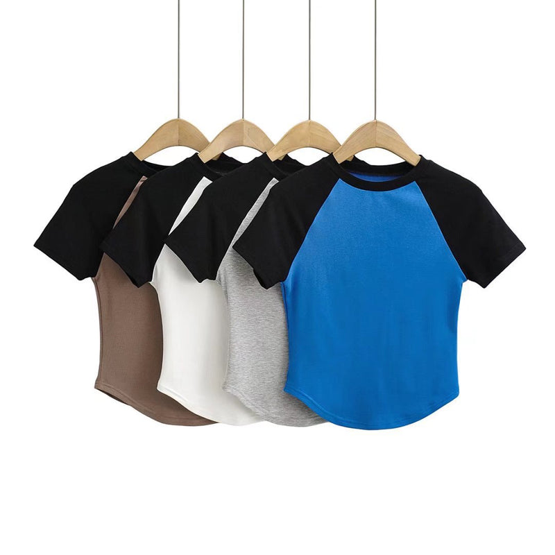 Women T-Shirt Short Sleeve Solid Color Curved T-shirt Top