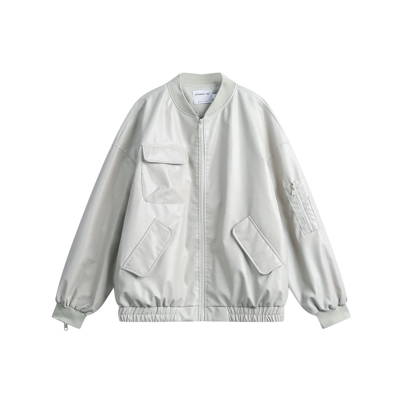 Unisex Jacket Autumn Large Pocket Zipper Leather Jacket Women's Clothing