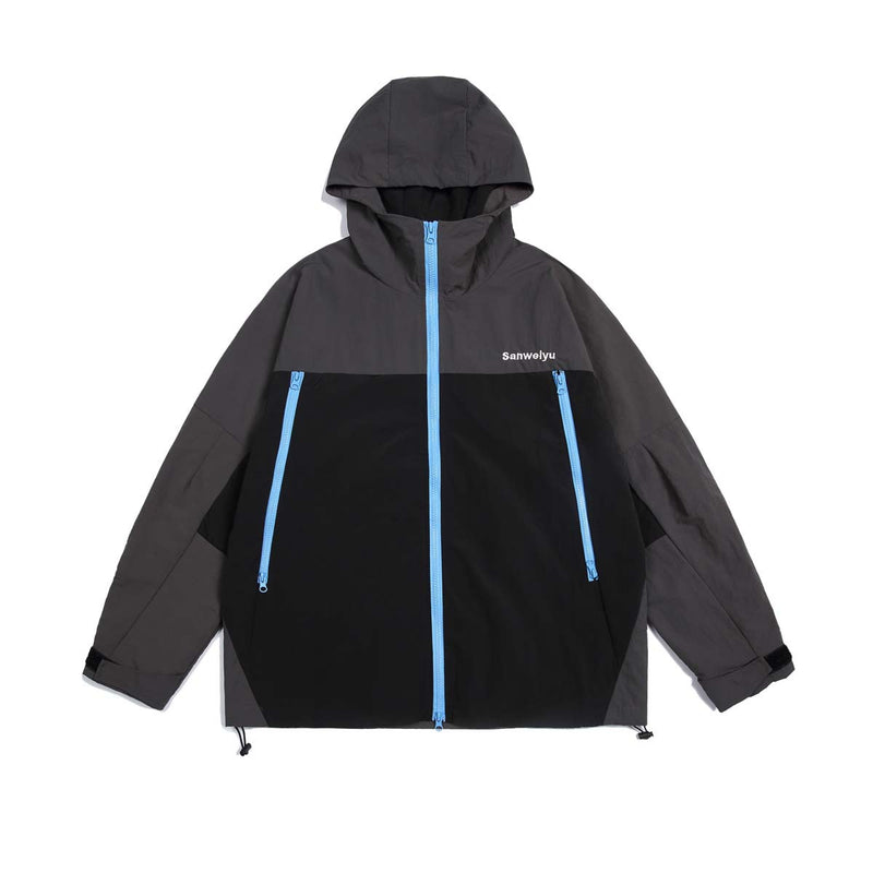 Unisex Jacket Fall Color-Blocking Hooded Casual Jacket
