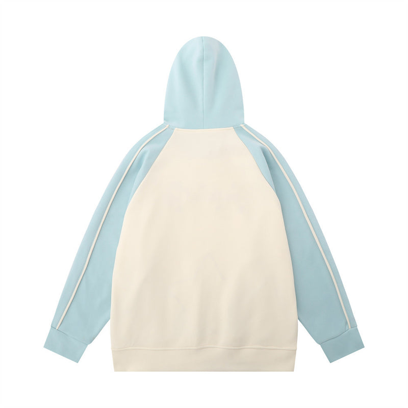 Men Hoodie Color Contrast Patchwork Raglan Sleeve Hooded Pullover Hip Hop Street Fashion Five-Pointed Star Paste Cloth Embroidery