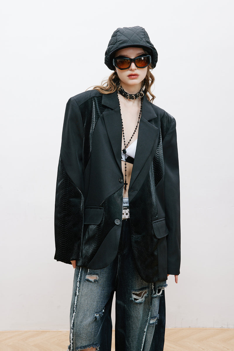 Unisex Jacket Fall Black Panel Suit Women's Clothing
