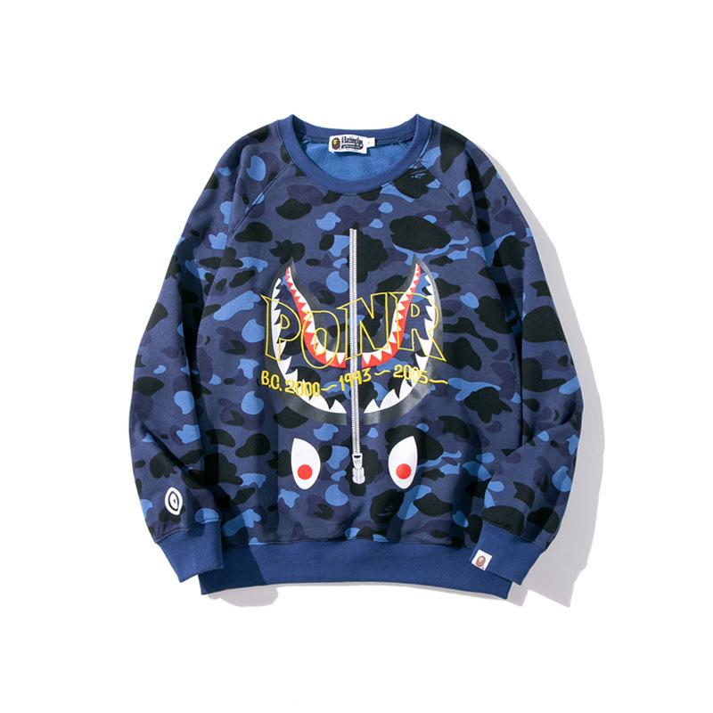Bathing Ape Sweatshirts Spring and Autumn Shark Head Camouflage Pullover Sweater Thin Men and Women
