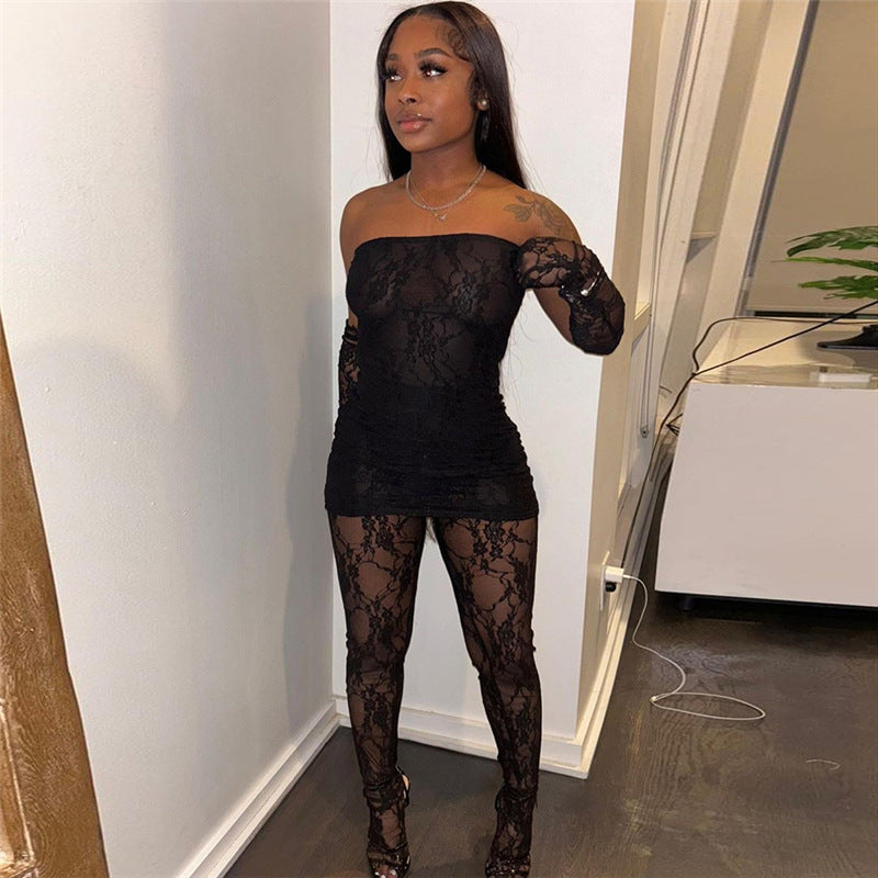 Women Co-Ord Set Autumn Women Top High Waist Tight Body Stocking Trousers