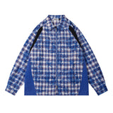 Men Long Sleeved T Shirt Plaid Stitching Jacket Shirt Men Spring and Autumn Loose Lapels Long Sleeve Shirt Coat