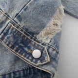 Men Denim Jacket Embroidered Spider Denim Jacket Men Loose Wash Do the Old Cowboy Coat