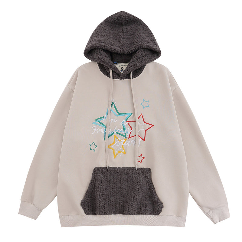 Men Hoodie Five-Pointed Star Embroidered Hoodie
