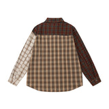 Men Long Sleeve T Shirt Colorblock Check Shirt Men's Spring and Autumn Oversize Hip Hop Long Sleeve Shirt