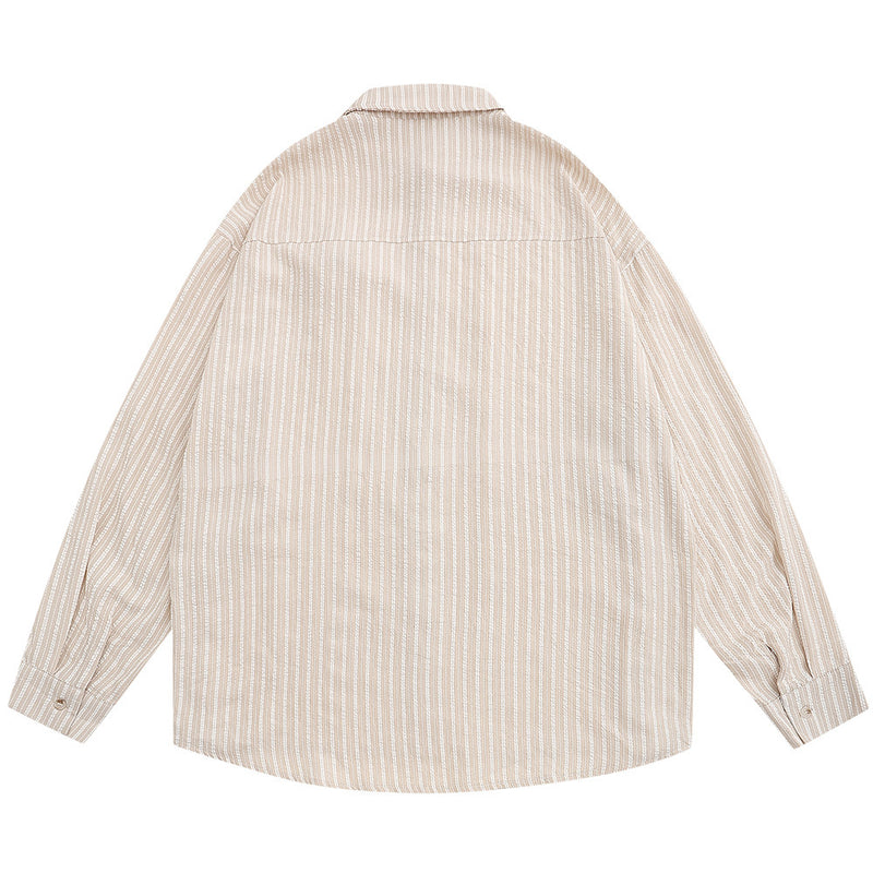 Men Long Sleeved T Shirt Flower Vertical Striped Long Sleeve Shirt Men's Spring and Autumn Loose Shirt Casual