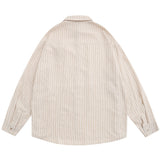 Men Long Sleeved T Shirt Flower Vertical Striped Long Sleeve Shirt Men's Spring and Autumn Loose Shirt Casual