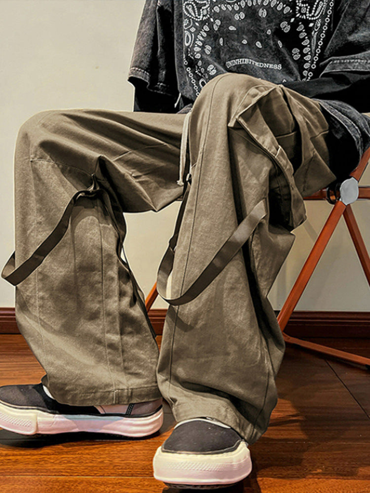 Men Sweatpants Overalls Men's Straight Wide-Leg Pants