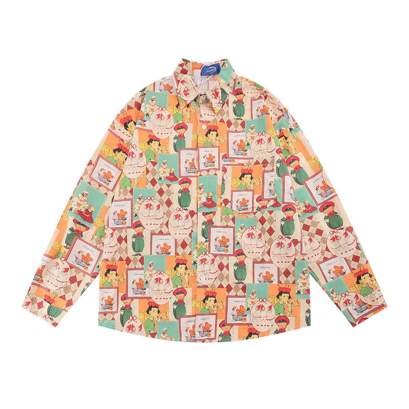 Men Long Sleeved T Shirt Cartoon Animation Long Sleeve Printed Shirt Boys Casual Loose Spring and Autumn