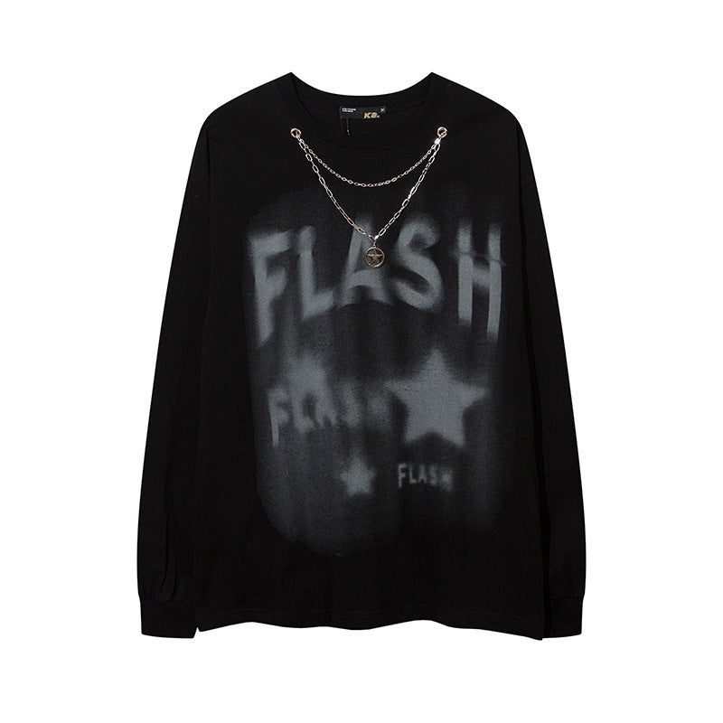 Men Long Sleeve Shirt Printed Bottoming Top Dark Lazy Style Long Sleeve T-shirt for Men