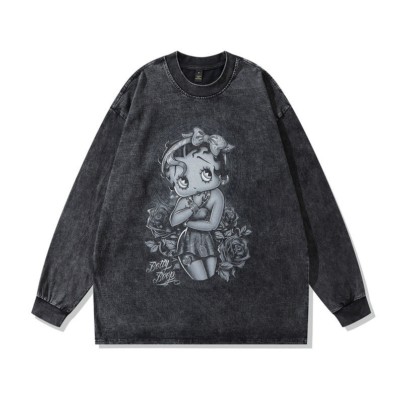 Men Long Sleeve Shirt Vintage Worn Looking Washed-out Long Sleeve T-shirt Men Couple's Tops