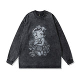 Men Long Sleeve Shirt Cyberpunk Printed Distressed Long Sleeve T-shirt Men and Women Loose