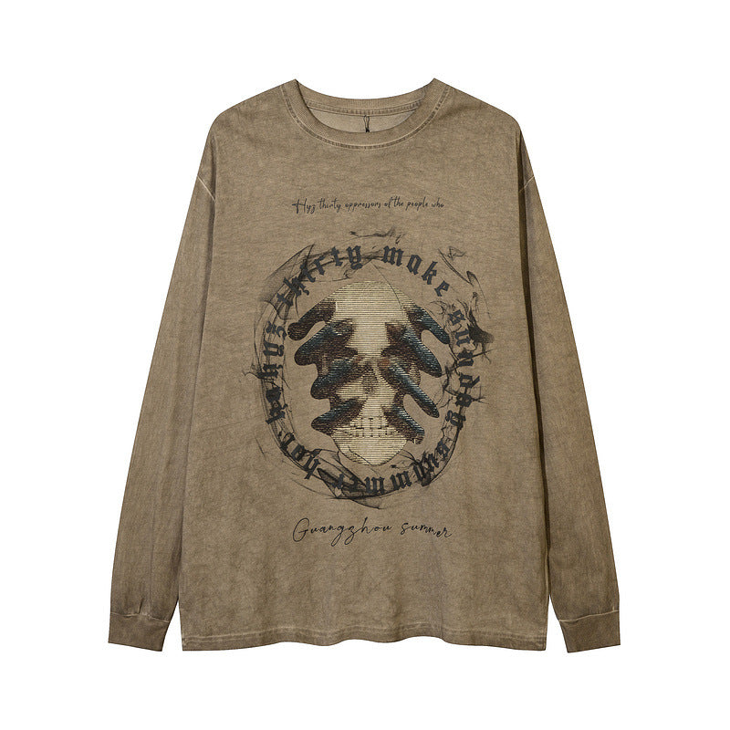 Men Long Sleeve Shirt Graffiti Washed and Worn Bottoming Long Sleeve T-shirt Loose Men and Women
