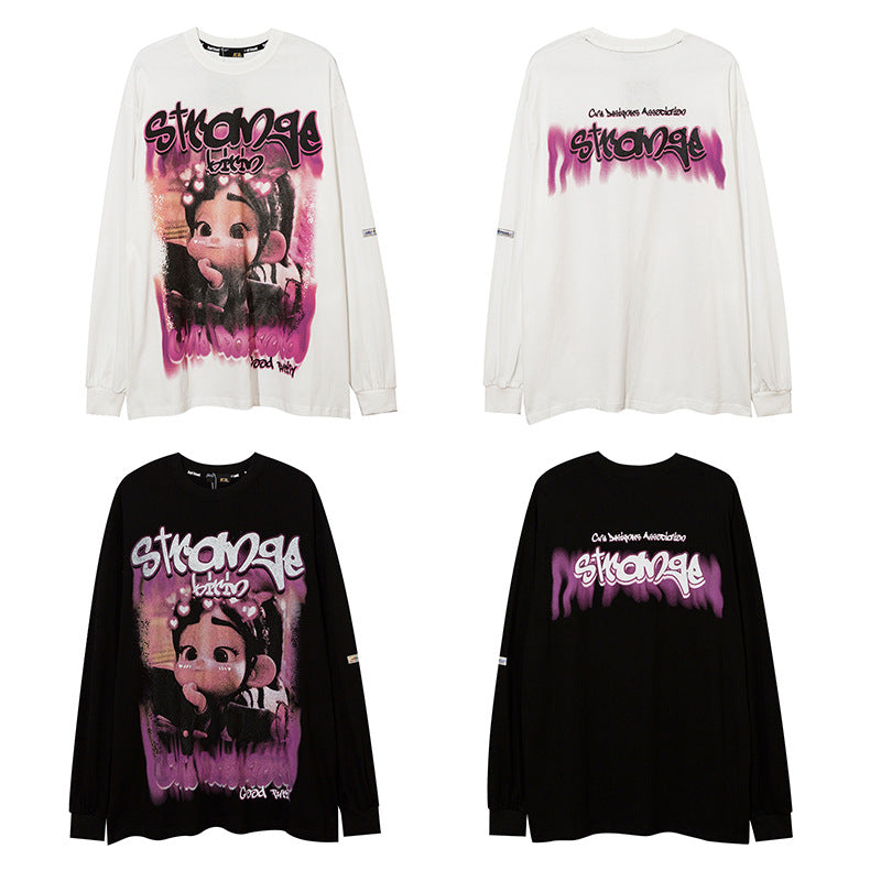 Men Long Sleeve Shirt Printed Long Sleeve T-shirt Men and Women Dark Style Couple Wear