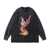 Men Long Sleeve Shirt Rocky Printed Washed Long Sleeve Bottoming T-shirt Men and Women Ins