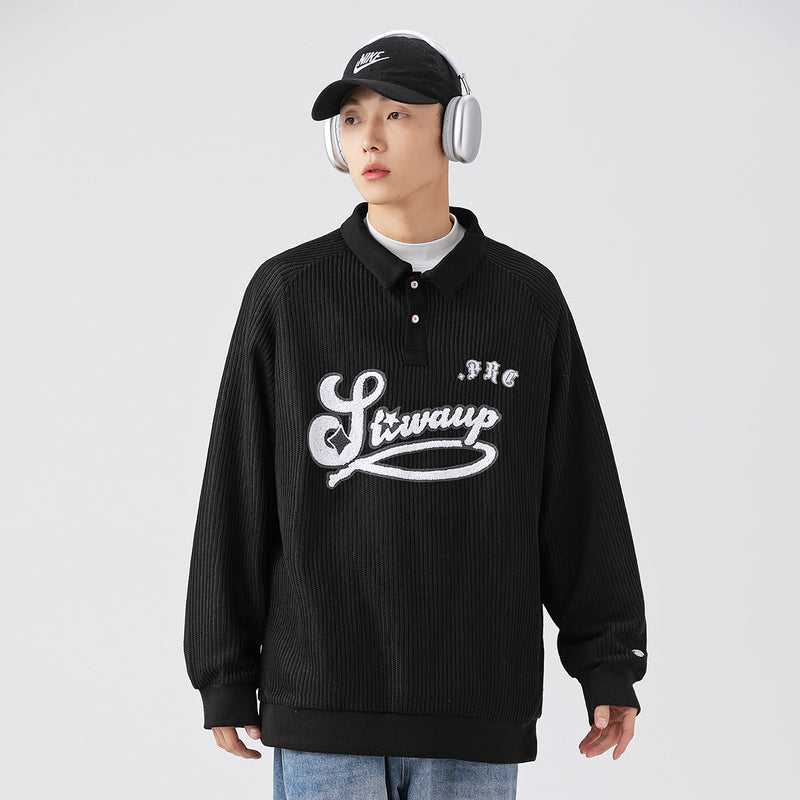 Unisex Hoodie Street Embroidery Polo Shirt Loose Sweater Coat Men and Women