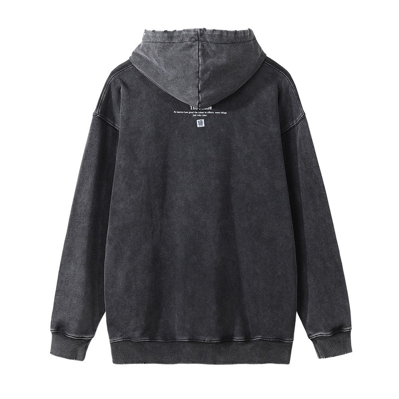 Men Hoodie Printed Washed and Worn Hooded Sweaters Menswear