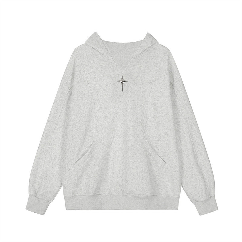 Men Hoodie Metal Decorative Loose Long Sleeve Pullover Hoodie Autumn