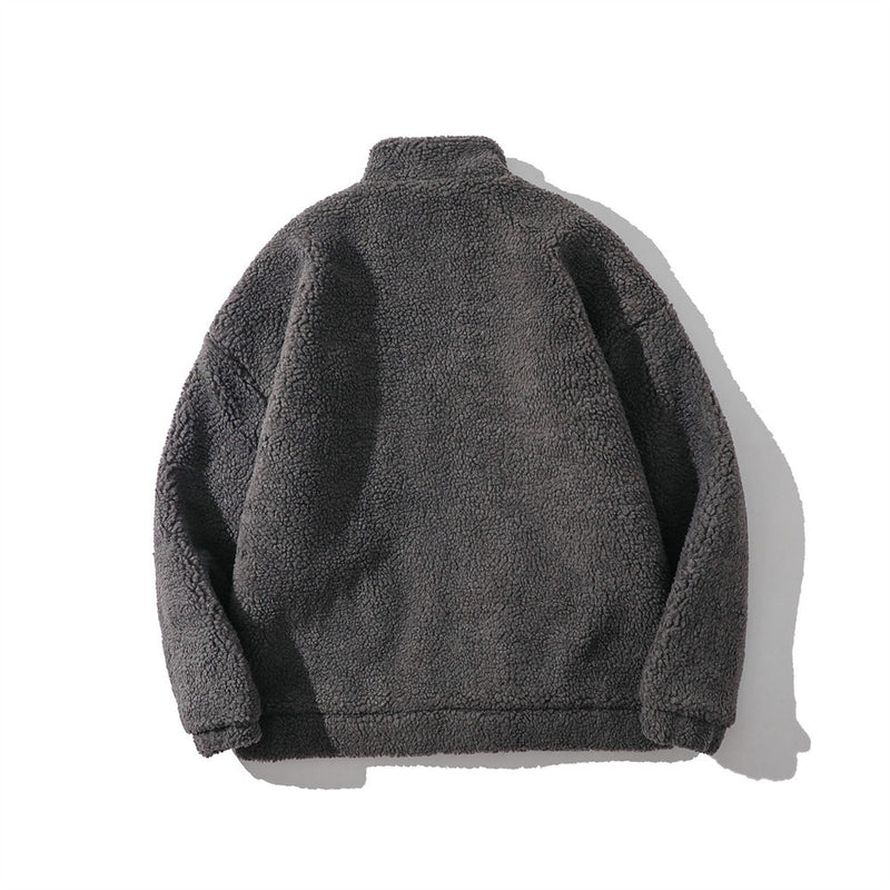 Men Cotton Mixed Jacket Coat Berber Fleece Coat Men's Autumn and Winter Stand Collar Zipped Cotton-Padded Jacket Loose