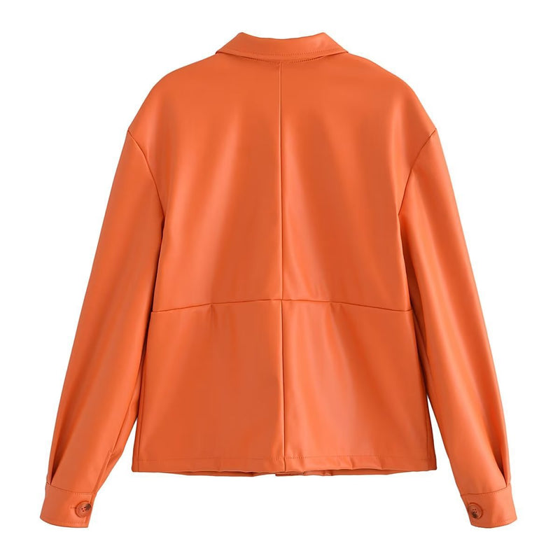 Women T-Shirt Loose Women's PU Leather Long Sleeve Shirt