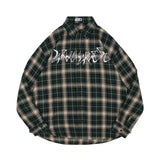 Men Long Sleeved T Shirt Spring and Autumn Lattice Shirt Men Letter Embroidery Loose Shirt Coat