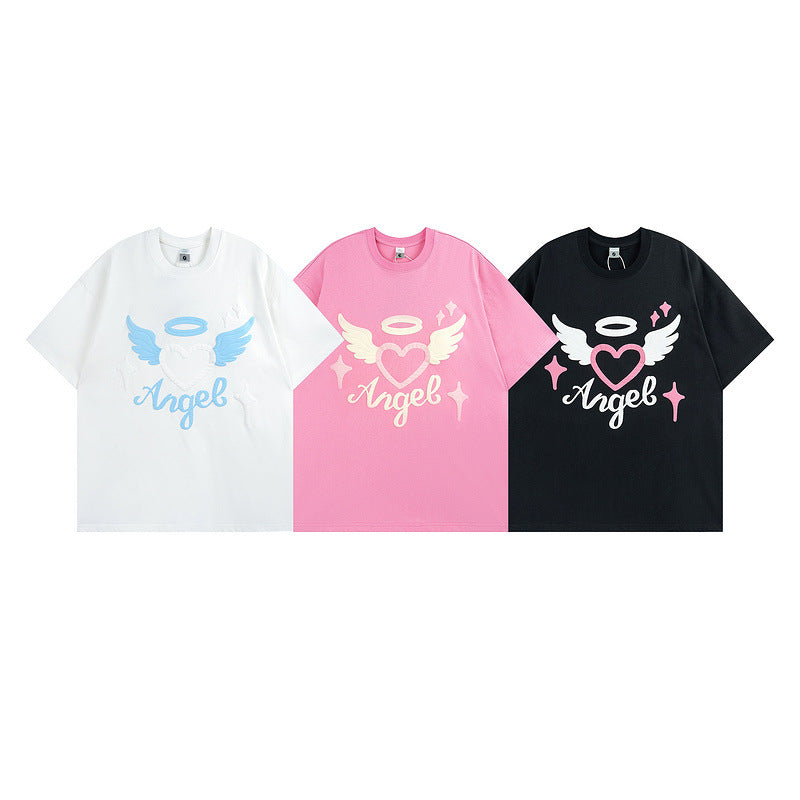 Men T Shirt Sweet Cool Love Puff Print Couple Short Sleeve T-shirt Men and Women
