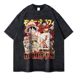 Anime One Piece T-shirts Streetwear Vintage Washed Luffy