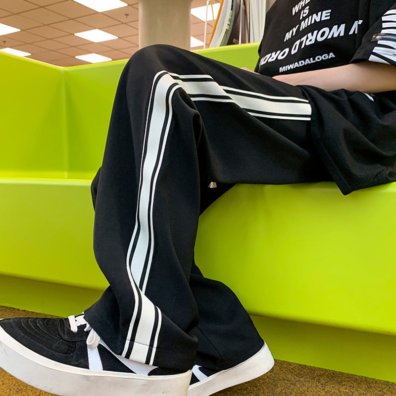 Men Sweatpants Ice Silk Leggings Striped Mopping Casual Trend All-Matching Straight