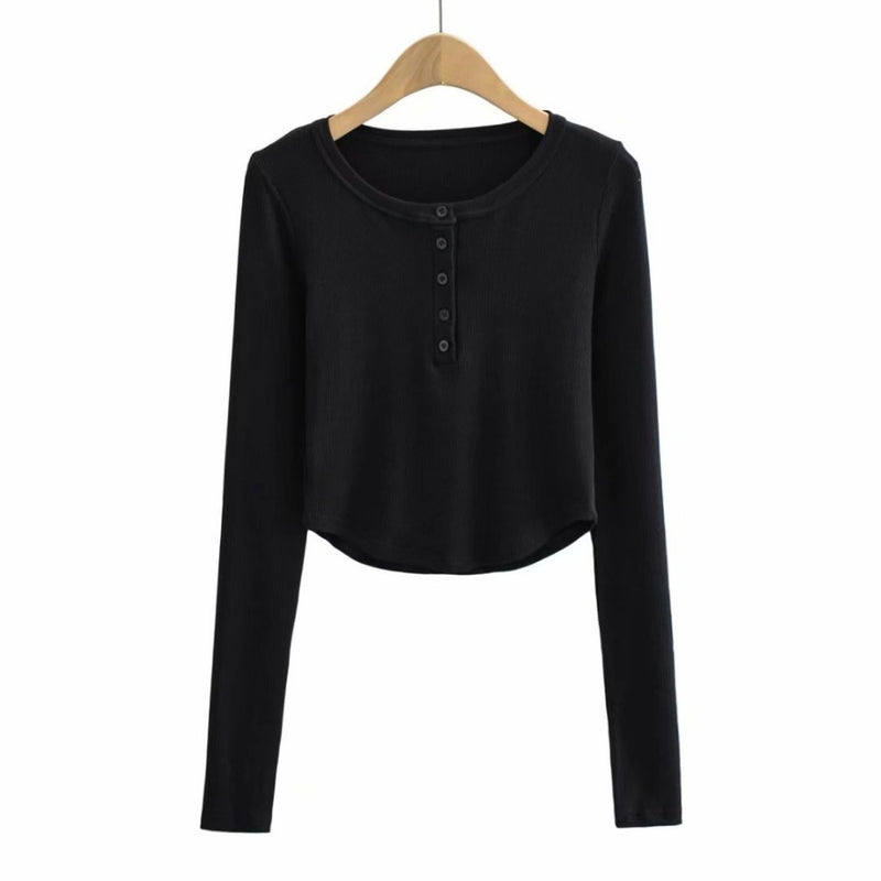 Women T-shirt Fall Women's Clothing Long Sleeve Collar Slim Fit Short Women's T-shirt