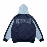 Men Fleece Lined Hoodie Cardigan Sweater Men's Winter Loose Color Contrast Patchwork Embroidered Letters