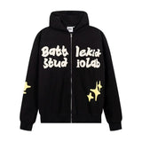 Men Fleece Lined Hoodie English Letter Hooded Sweater Men's Loose Hooded Cardigan Autumn and Winter